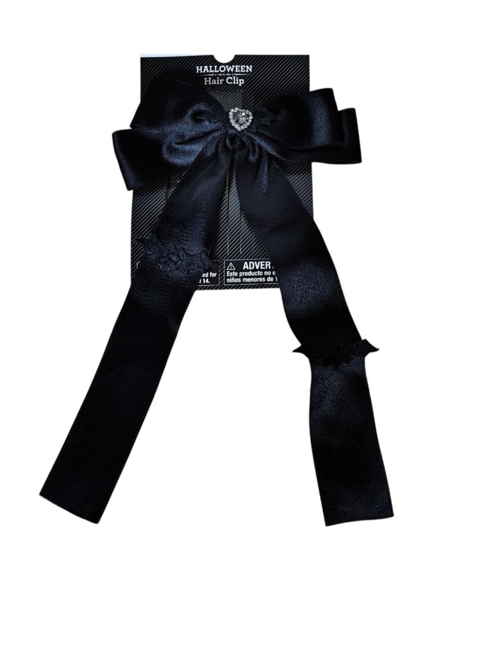 Halloween Black Satin Hair Clip With Rhinestone Accent